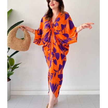 Loose Batwing Sleeve Casual Printing Drawstring Irregular Asymmetric Women Dress by Ragazza