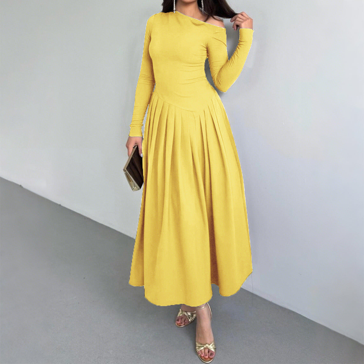 Elegant High Waist Long Sleeves Long Dress Women Clothing Autumn Winter by Ragazza