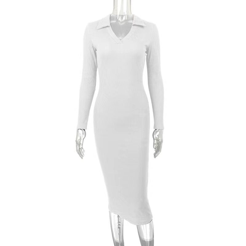 Autumn Winter Women Clothing Midi French Sexy Deep V Plunge Plunge Collared Slimming Dress by Ragazza