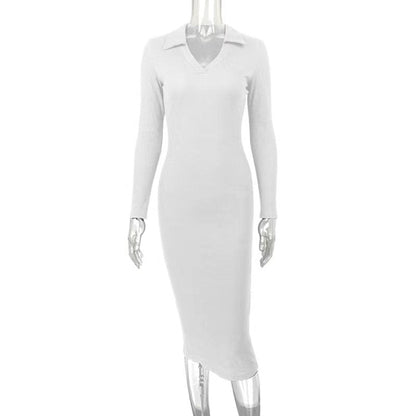Autumn Winter Women Clothing Midi French Sexy Deep V Plunge Plunge Collared Slimming Dress by Ragazza