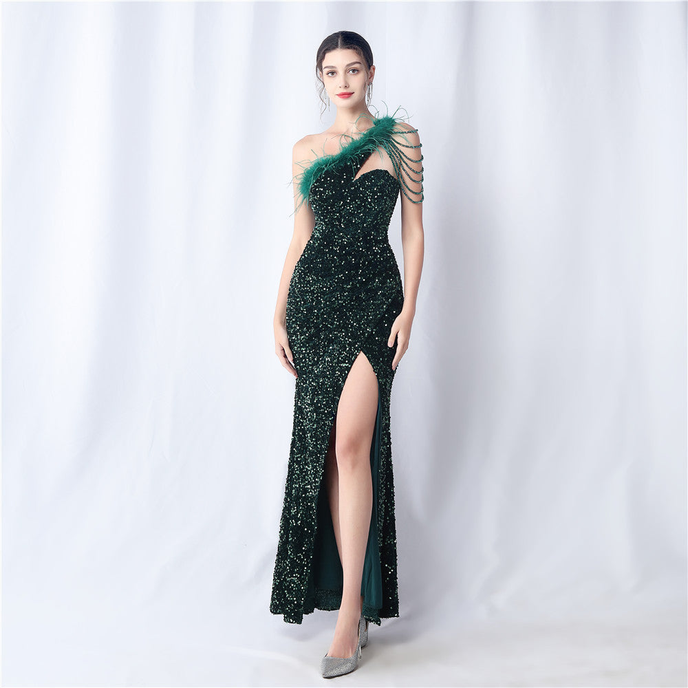 Velvet Bottom Handmade Sequin Craft Beads High End Evening Dress by Ragazza