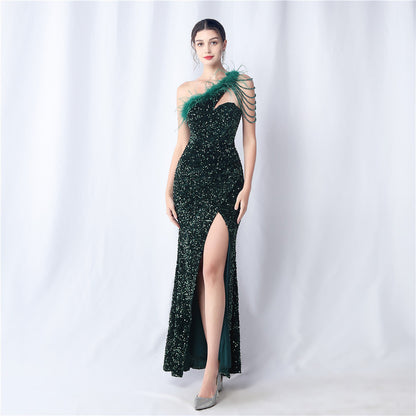 Velvet Bottom Handmade Sequin Craft Beads High End Evening Dress by Ragazza