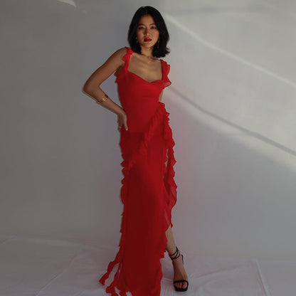 Spring Sexy Slim Fit High Slit Ribbon Sexy Cami Dress for Women by Ragazza