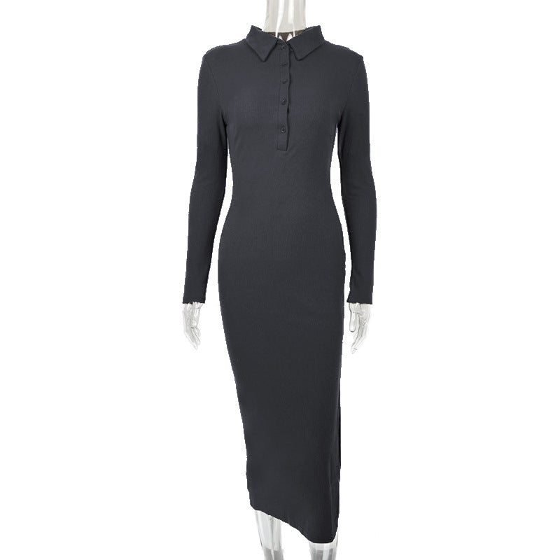 Autumn Winter Women Clothing Sexy Slit Slim Rib Button Long Sleeve Dress by Ragazza