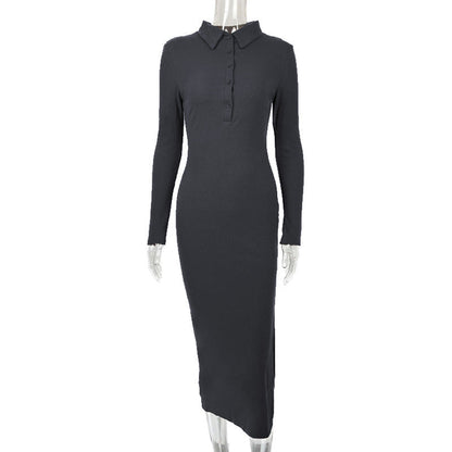 Autumn Winter Women Clothing Sexy Slit Slim Rib Button Long Sleeve Dress by Ragazza