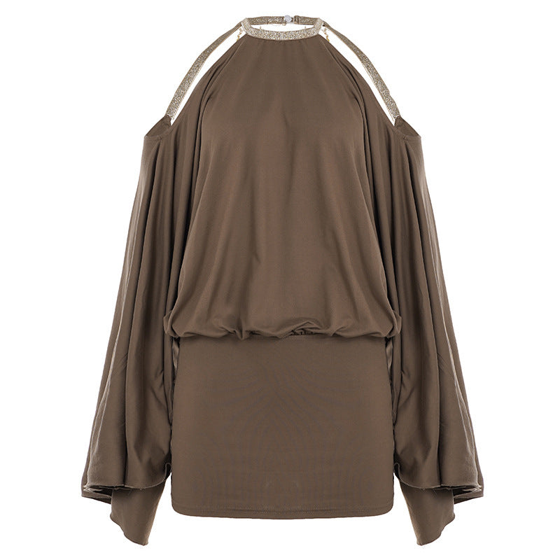 Sexy off Shoulder Backless Irregular Asymmetric Design Short Loose Batwing Sleeve Dress for Women  DestGlow