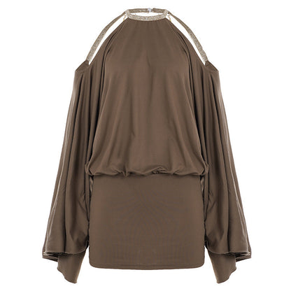 Sexy off Shoulder Backless Irregular Asymmetric Design Short Loose Batwing Sleeve Dress for Women  DestGlow