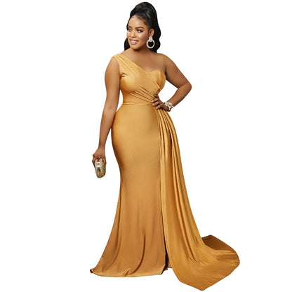 Solid Color Party Tight One Shoulder Sleeve Dress Maxi Dress Women by Ragazza