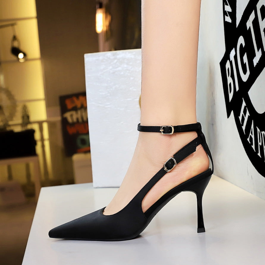 Sexy Leopard Print Stiletto Heels Women Pointed Toe Satin Hollow Out Cutout out Strap Classy Shoes  DestGlow