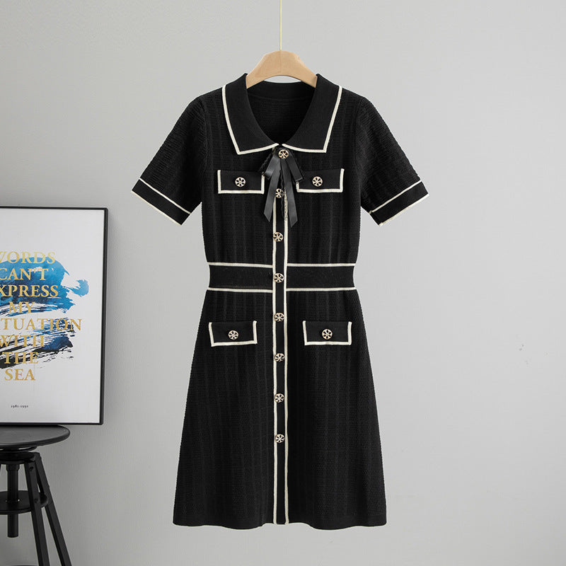 Socialite Chanel Knitted Little Black Dress Women Summer Women Collection High Waist A line Knitted Dress  DestGlow