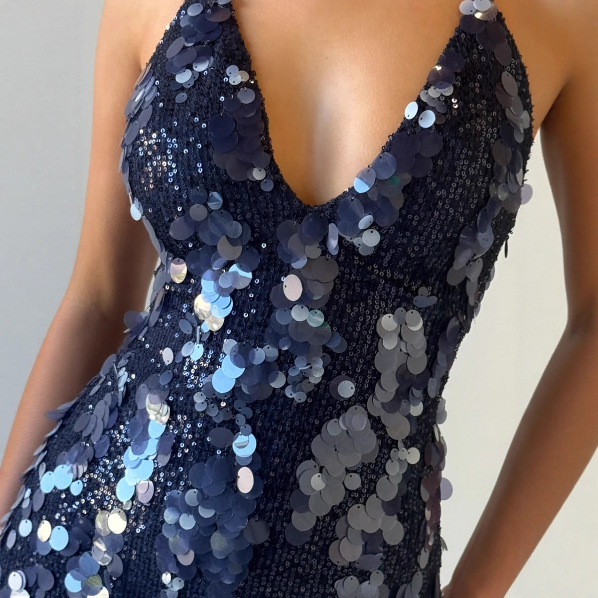 Sexy Women Wear Deep V Plunge Halter Sequ Dress Sexy Nightclub Party Backless Skinny Hip Dress by Ragazza