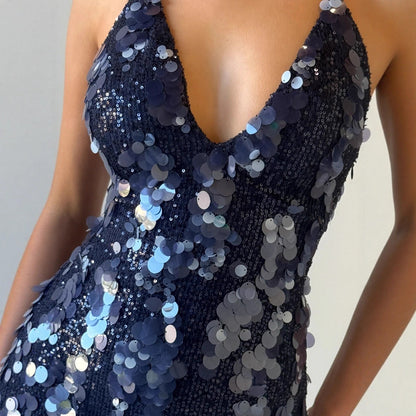 Sexy Women Wear Deep V Plunge Halter Sequ Dress Sexy Nightclub Party Backless Skinny Hip Dress by Ragazza