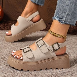 Suede Belt Buckle Platform Sandals Women Platform Wedge Plus Size Beach Slippers  DestGlow