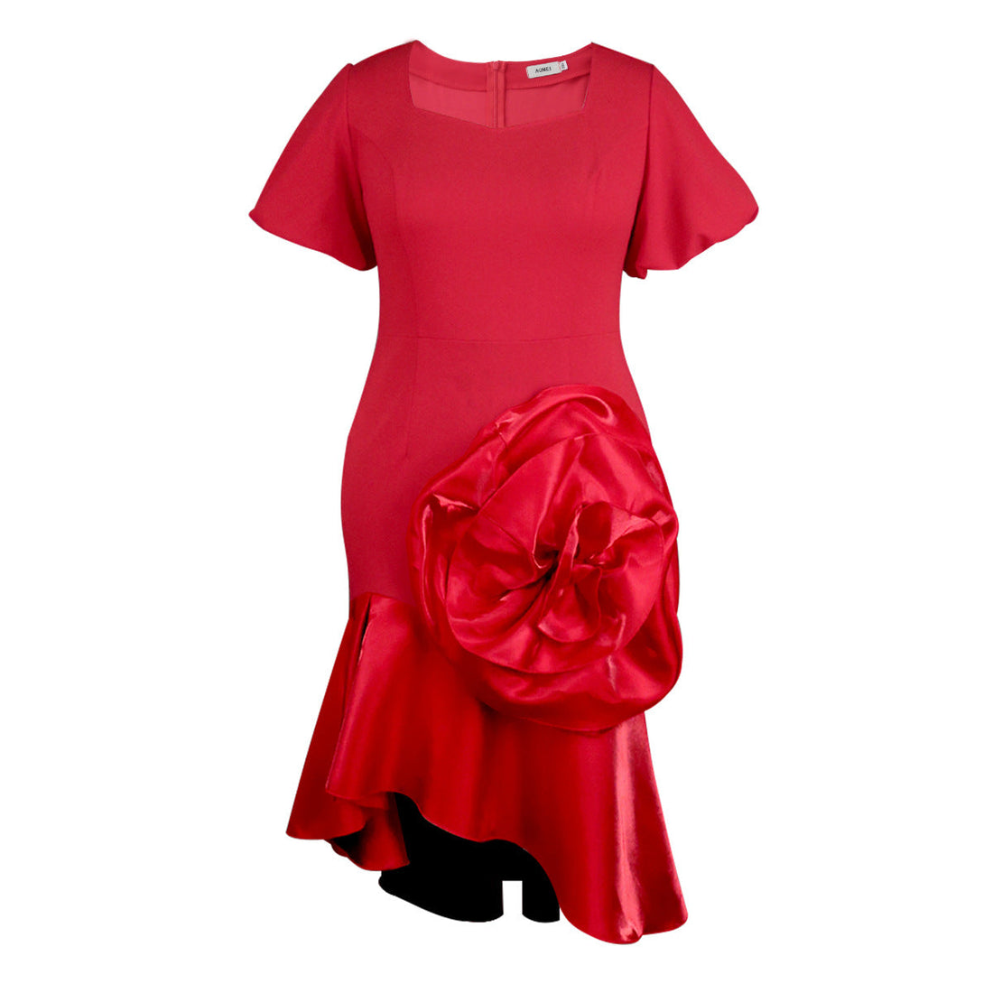 Square Collar Puff Sleeve Fishtail Dress Cocktail Party Socialite High Waist Dress by Ragazza