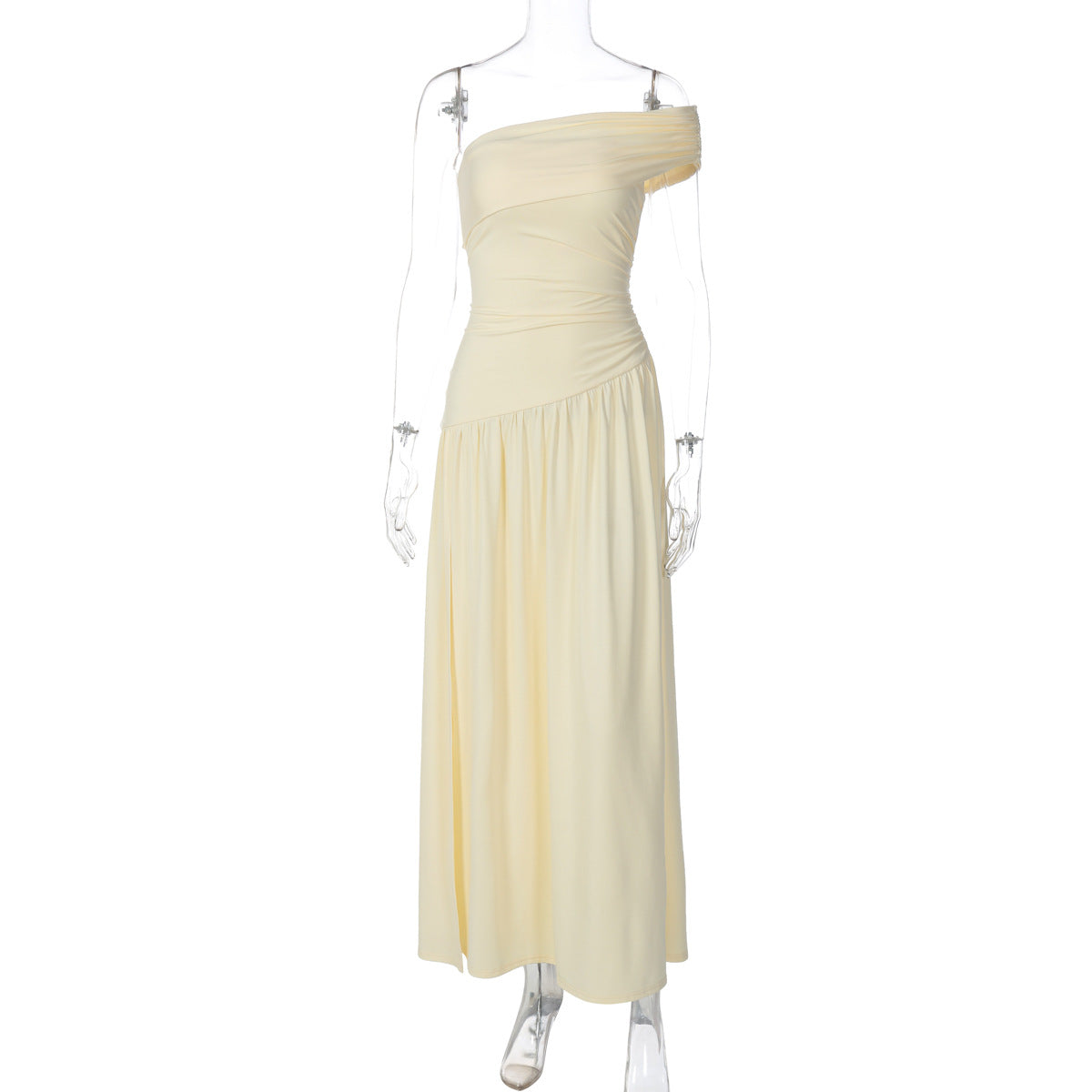 French Women Autumn Sexy Split Shoulder Tube Top Pleated Dress by Ragazza