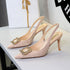 Cocktail Stiletto Heel Women Shoes Metal Rhinestone Square Buckle Pointed Toe Slingback Back Strap Sandals Women  DestGlow