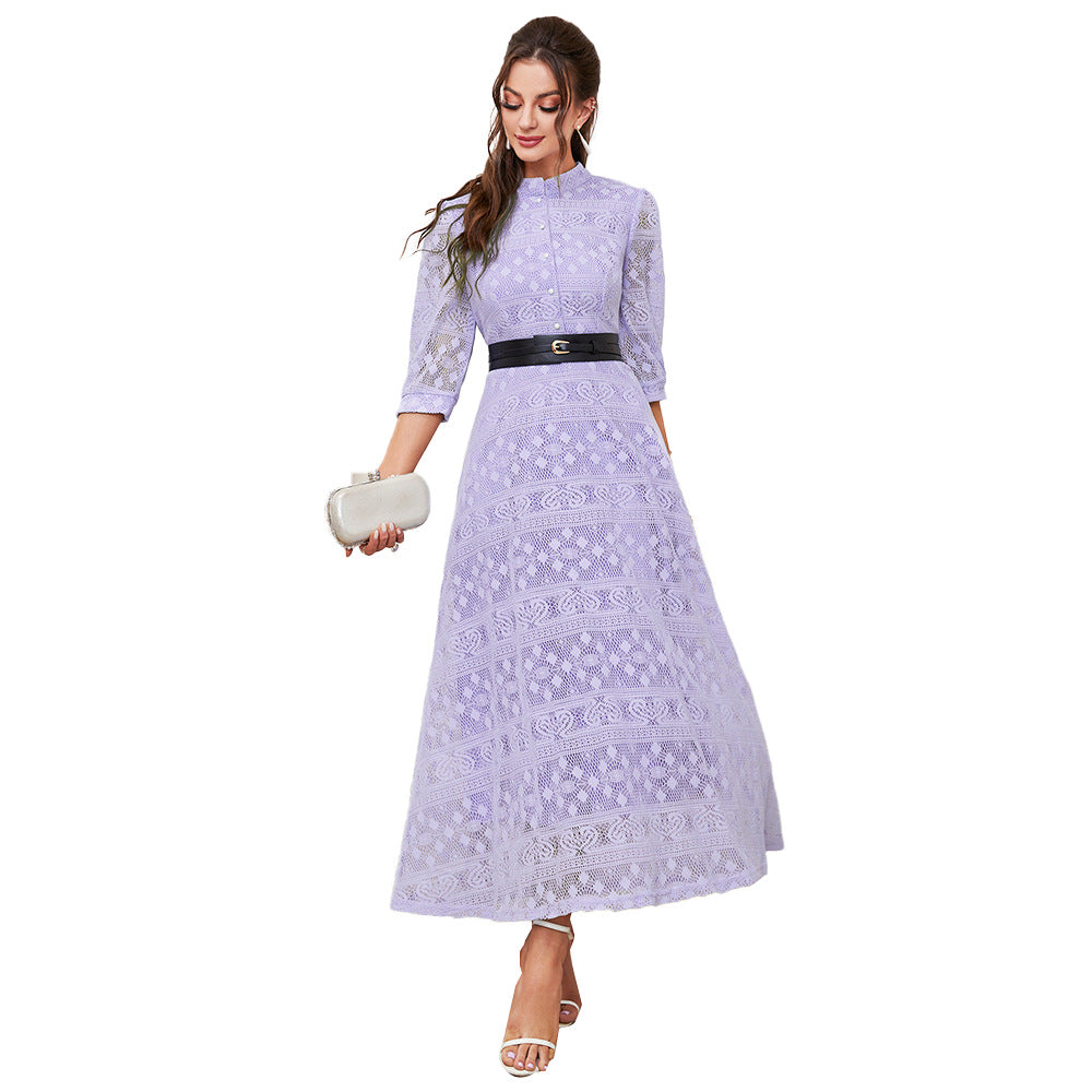Dress Elegant Maxi Dress Solid Color Mesh High Waist A Line Dress by Ragazza