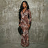 Women Clothing Autumn Sexy Digital Printing Contrast Color Polo Collar Long Sleeve Slim Dress  DestGlow