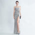 Gathers Sequ Handmade Floral Split Sling Simple Evening Dress by Ragazza