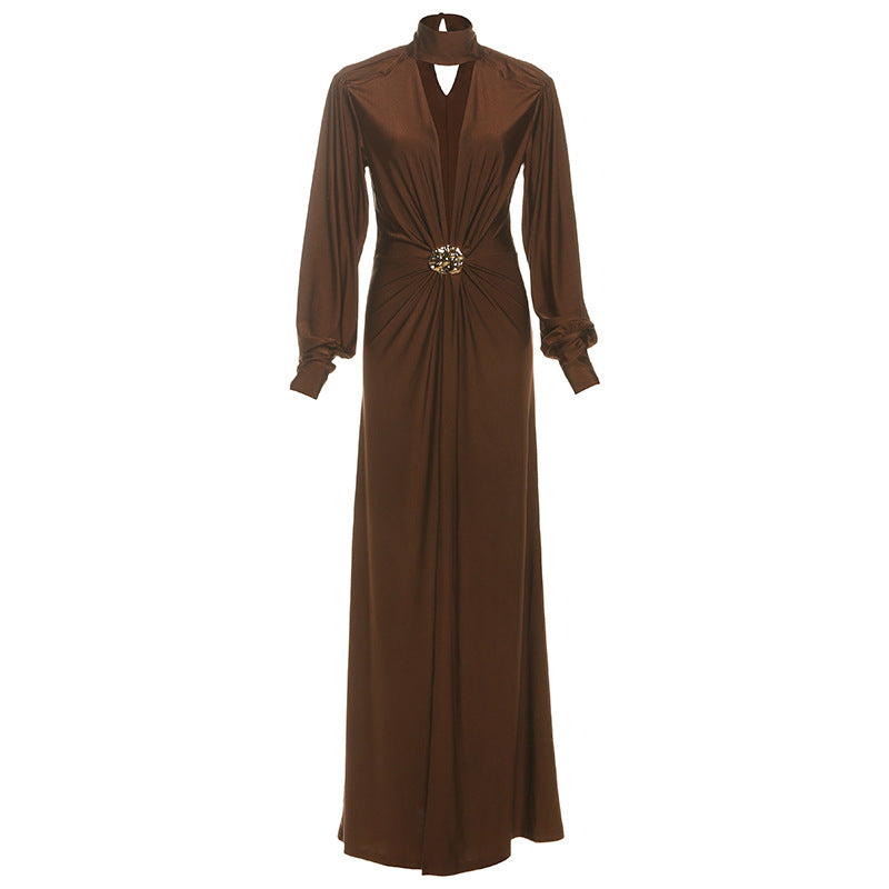 Fall Women Clothing Elegant Sexy Deep V Plunge neck Slim Fit Slit Long Sleeve Dress Women by Ragazza