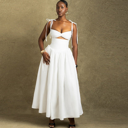 Women Clothing Solid Color Dress off the Shoulder Strap Sleeveless Large Dress by Ragazza