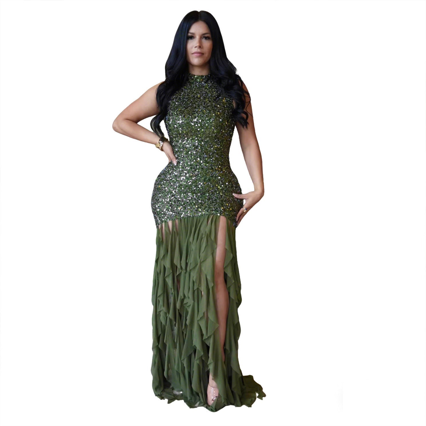 Elegant Women Wear Sexy Slim Sequin Mesh Stitching Dress by Ragazza
