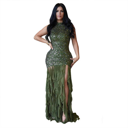 Elegant Women Wear Sexy Slim Sequin Mesh Stitching Dress by Ragazza