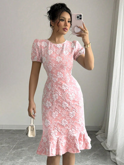 Summer Slim Fit Sheath Knee Length Office Casual All Matching Dress by Ragazza