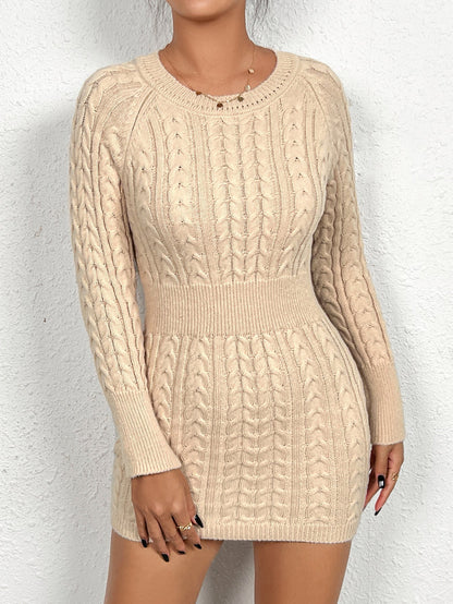 Twist Thread Knitted Dress Women Pullover Round Neck Solid Color Slim Hip Dress Women by Ragazza