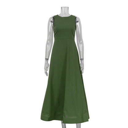 Commuting Simple Elegant A line Dress Women Summer round Neck Sleeveless Long Jumper Dress  DestGlow