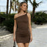Women Clothing Spring Summer Sexy off the Shoulder Irregular Asymmetric Twisted Slim Mini Dress by Ragazza