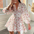Autumn Winter Women Clothing Street Casual Floral Midi High Waist Slim V neck Dress by Ragazza
