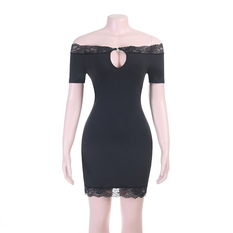 Socialite Sexy off Shoulder Stitching Lace Slim Short Dress by Ragazza