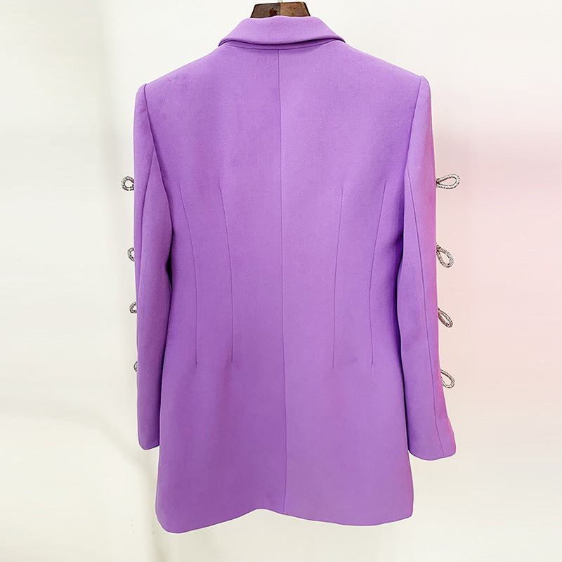 Dyed Fabric Dignified Sense of Design Sleeve Hollow Out Cutout Jeweled Bow Pearl Blazer Dress by Ragazza
