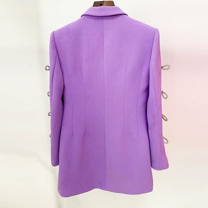 Dyed Fabric Dignified Sense of Design Sleeve Hollow Out Cutout Jeweled Bow Pearl Blazer Dress by Ragazza