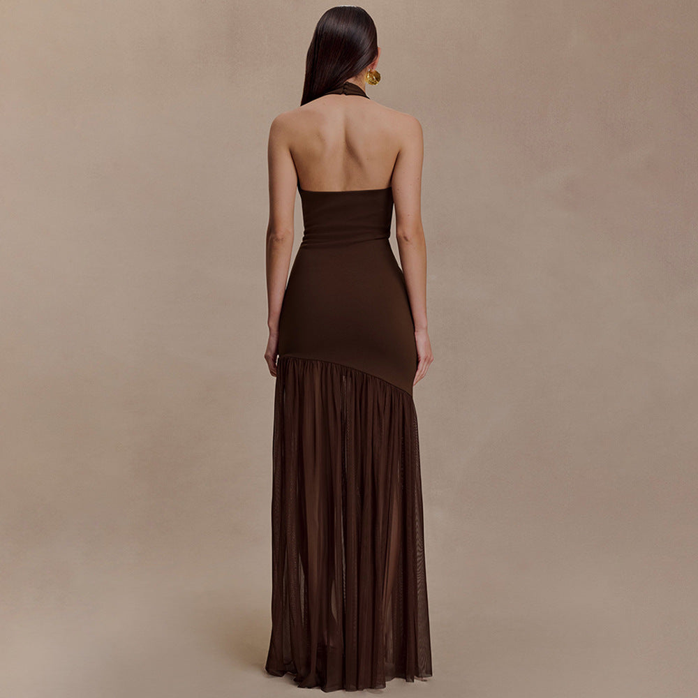 Women Dress Elegant Halter Sexy Cutout Pleated Backless Sheath Dress by Ragazza