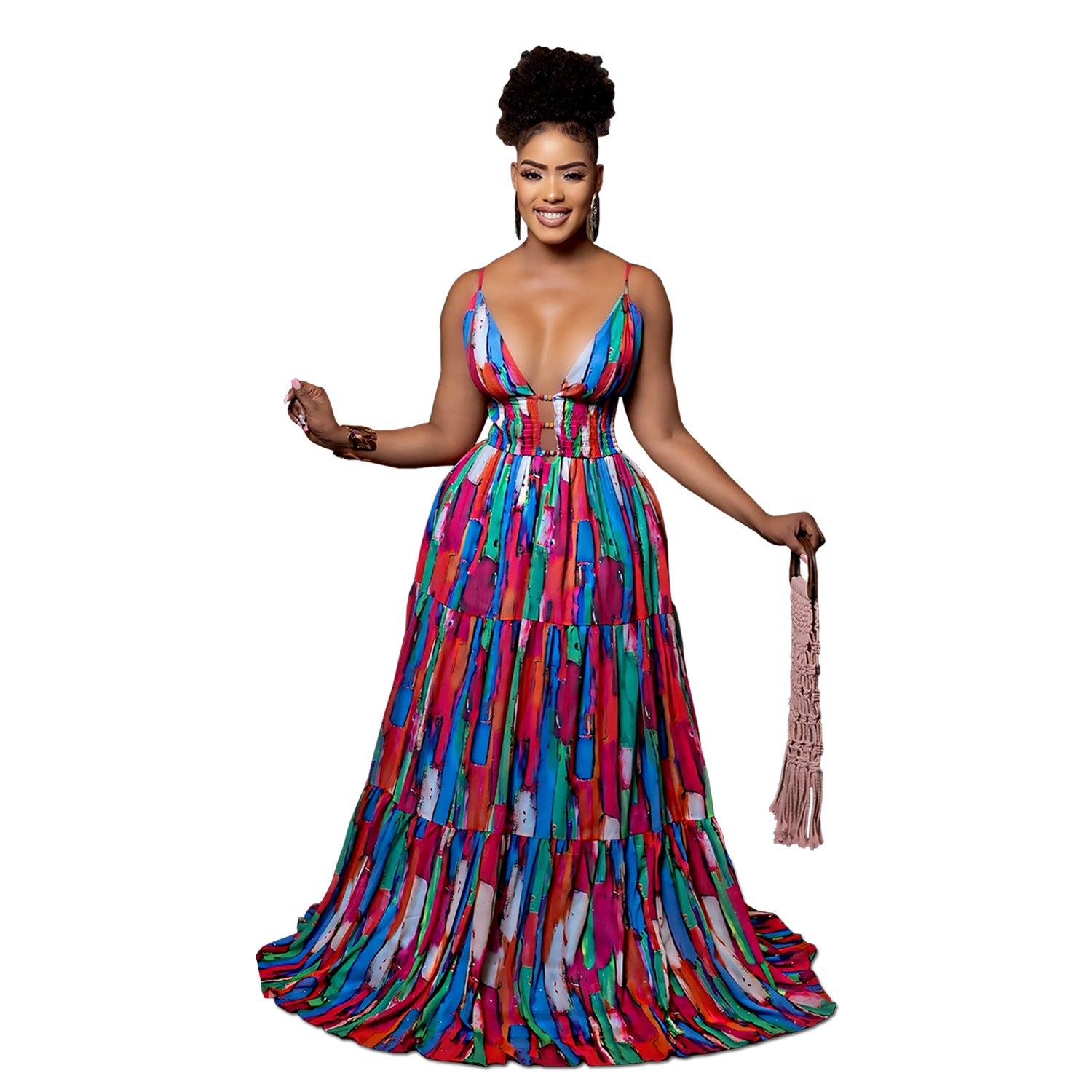 Women Wear Sexy Strap Backless Print Color Dress by Ragazza