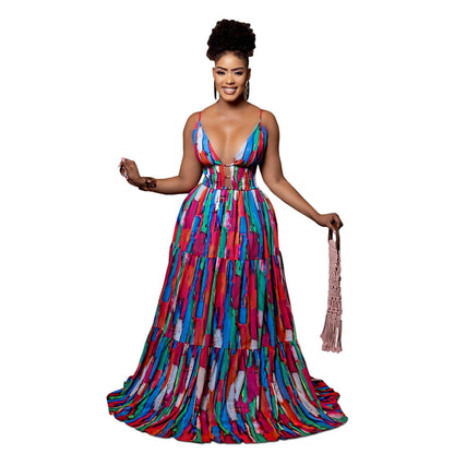 Women Wear Sexy Strap Backless Print Color Dress by Ragazza