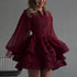 Short A Word Dress Women Elegant Collared Long Sleeve Single Breasted Lace up Shirt Dress by Ragazza