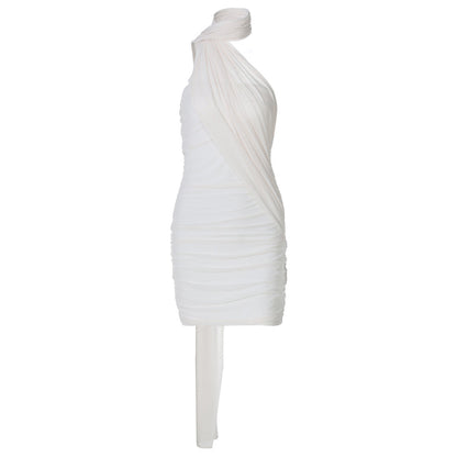 Summer Women Clothing Mesh Stitching Solid Color Ribbon Halter Hip Dress Women by Ragazza