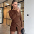 Women Clothing Winter Micro Pull Long Sleeve Short Dress Fold Button Two Piece Overskirt Set by Ragazza