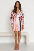 Autumn V neck Long Sleeve Color Striped Slim Dress for Women by Ragazza