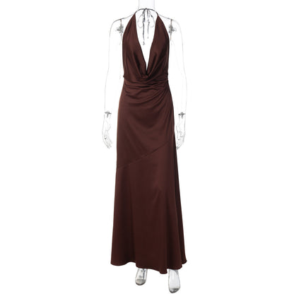 Women Sexy Low Cut Deep V Plunge neck Halter Lace up Bare Back Waist Slimming Evening Dress by Ragazza
