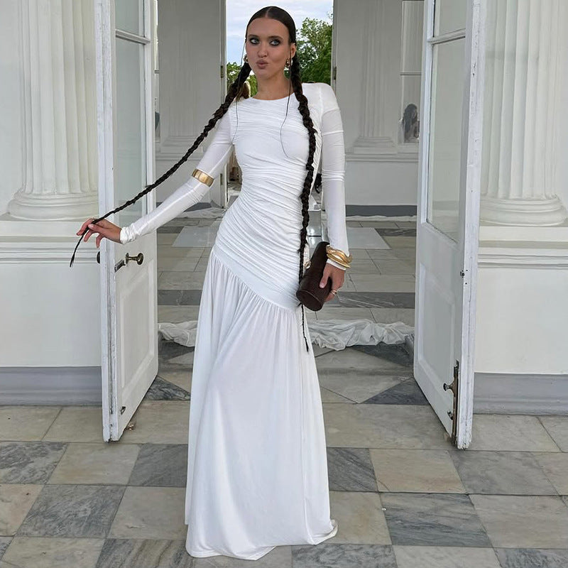 Best Seller in Women Clothing Summer Slim Fit Pleated round Neck Long Sleeved Dress Women by Ragazza