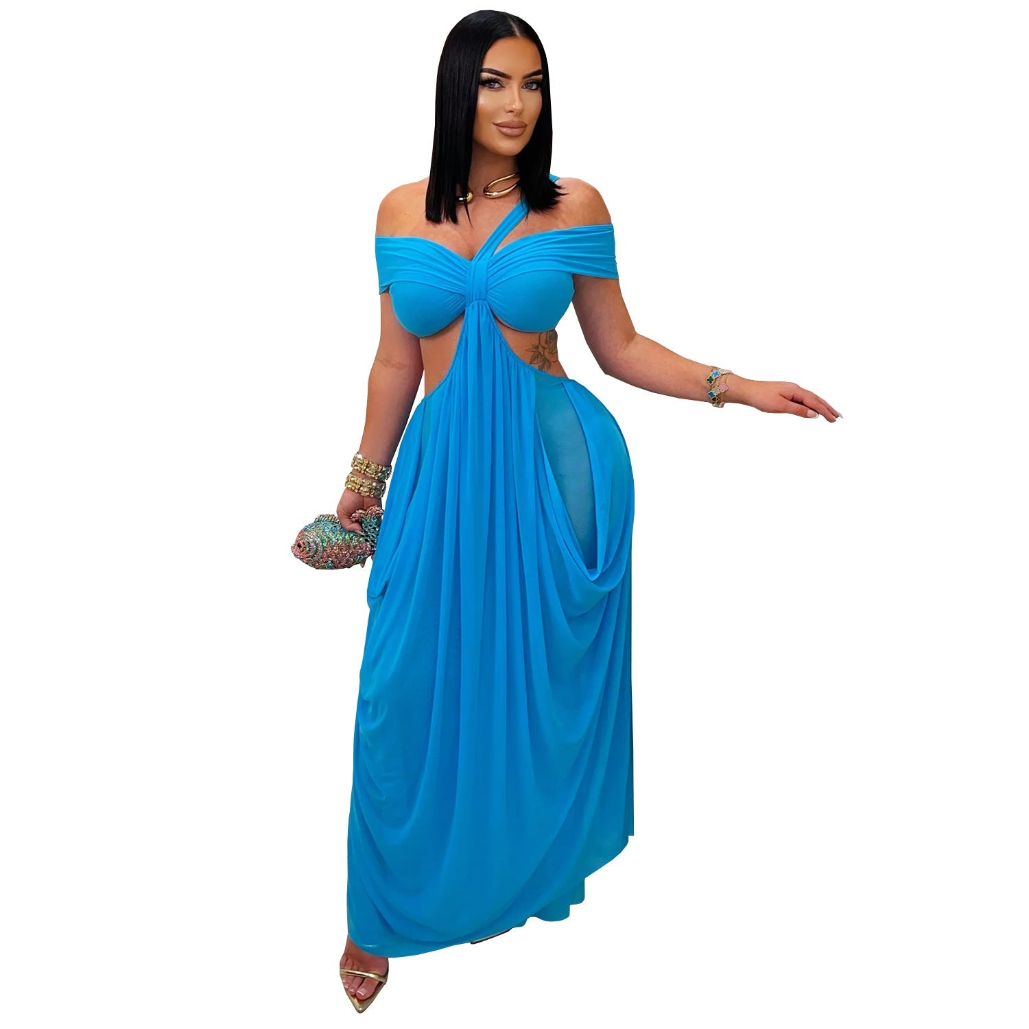 Women Wear Sexy Bandeau Slim Fit Sheer Mesh Dress by Ragazza