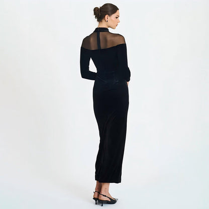 Autumn Winter Wear Voile See through Stitching Dress Sexy Tight Solid Color Dress by Ragazza