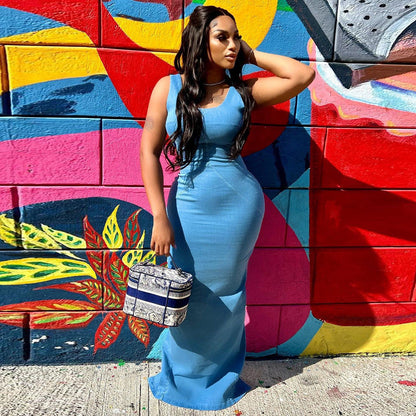 Denim Women Wear Spring Summer Sexy Backless Zipper High Elastic Split Dress for Women by Ragazza