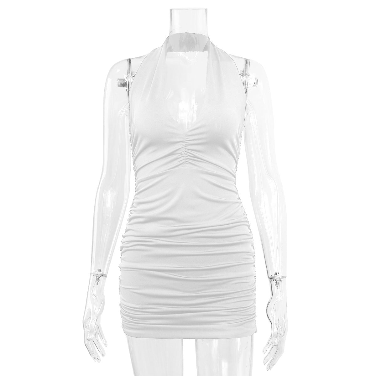 Summer New Women Clothing V-neck Halter Backless off-Shoulder Sexy Minimalist Pleated Dress by Ragazza
