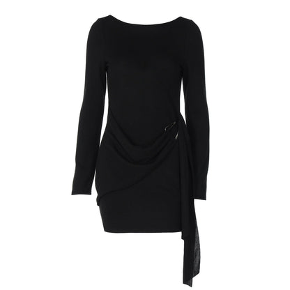Women Clothing Autumn Solid Color Elegant Sexy Backless Long Sleeve Ribbon Dress Women by Ragazza