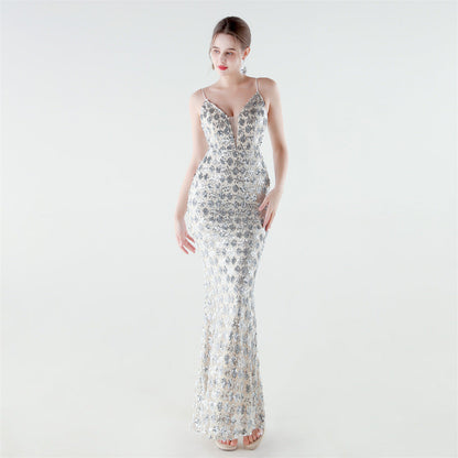 Heavy Industry Sequin Slim Deep Fishtail Evening Dress by Ragazza